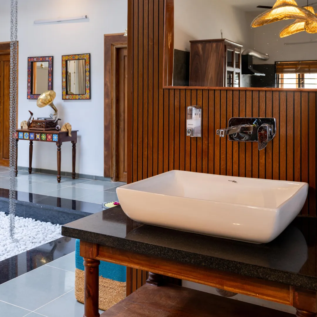 Designer wash basin area inside the luxury villa in Coorg