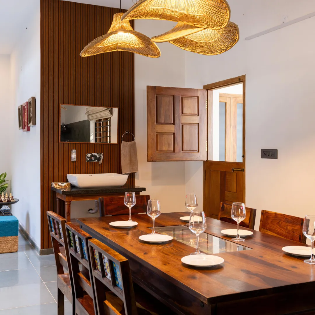 Dining area overlooking the coffee plantation surroundings in Coorg