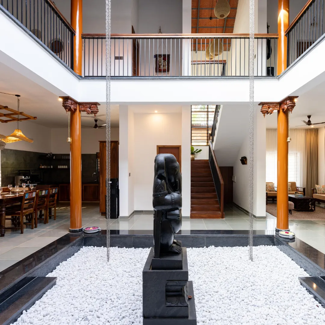 Central courtyard inside the luxury private villa in Coorg