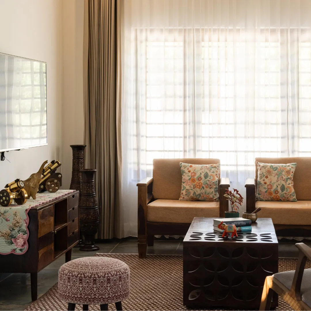 Stylish indoor seating area at the luxury Coorg villa