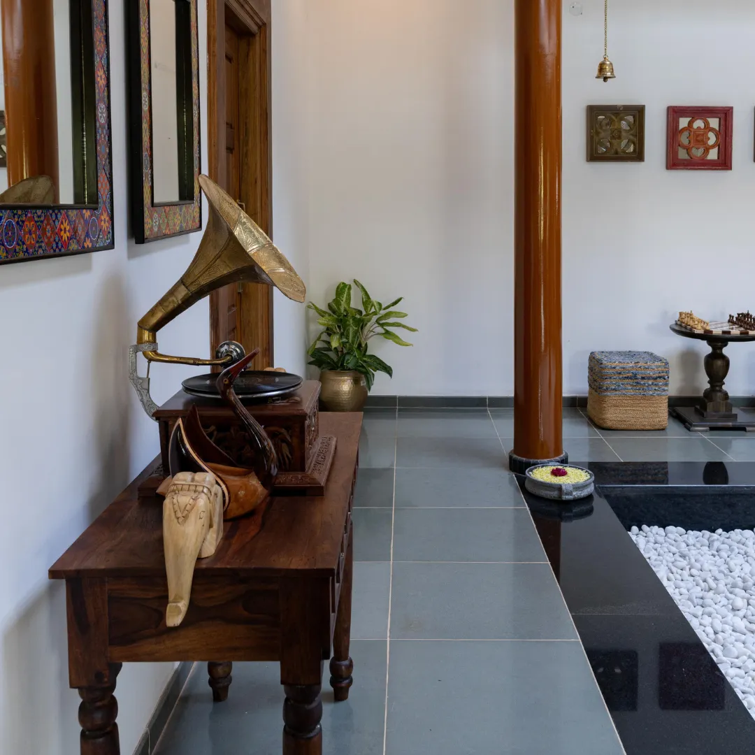 Luxury decor elements and interiors inside the private villa in Coorg